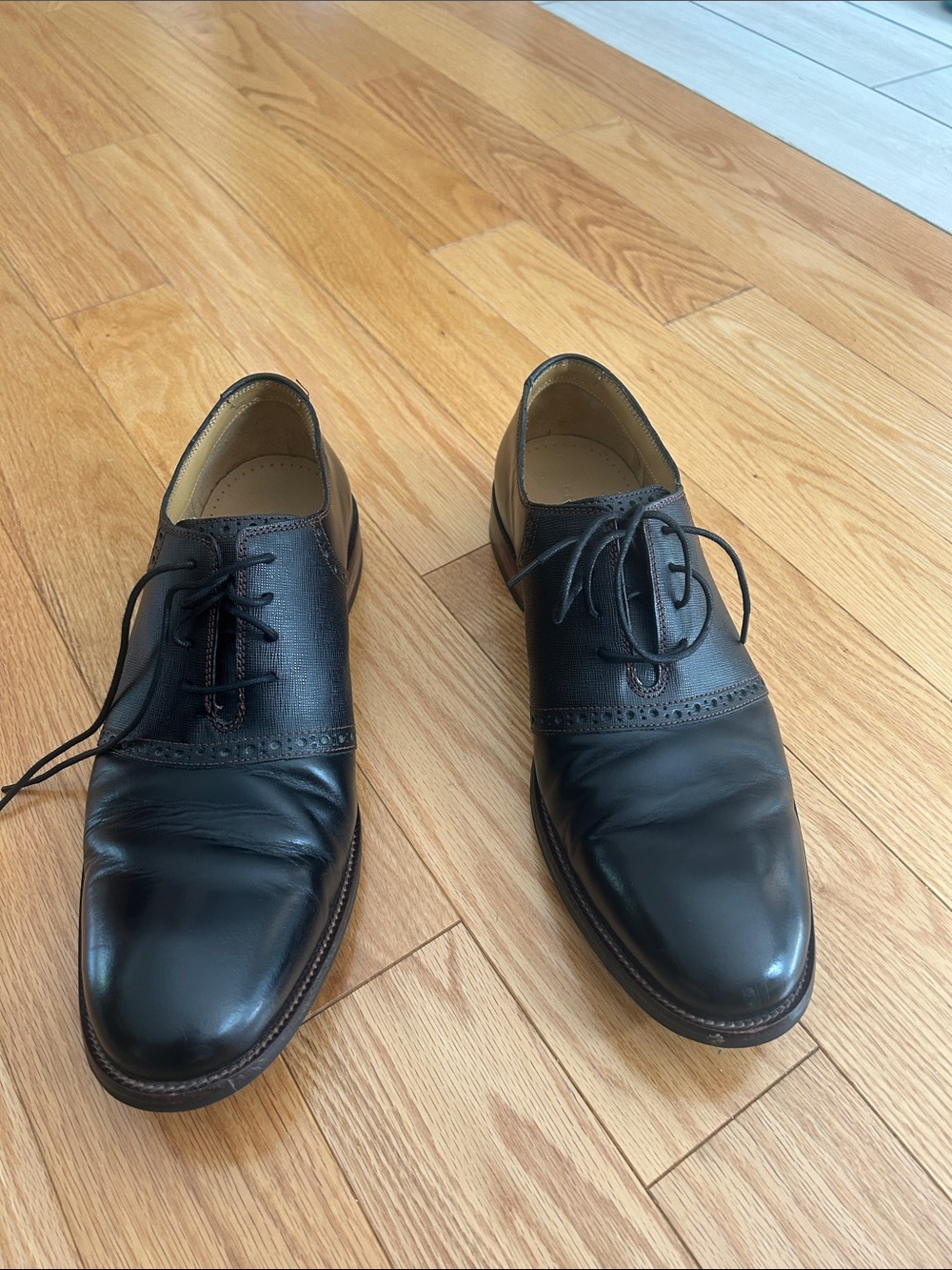 Cole Haan Men's Black Leather Cap-Toe Derby Shoes.